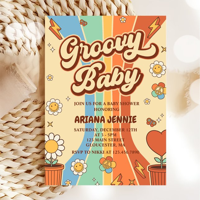 Groovy Baby Retro Rainbow Baby Shower Party Inbjudningar (Skapare uppladdad)