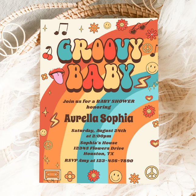 Groovy Baby Retro Rainbow Baby Shower Party Inbjudningar (Skapare uppladdad)