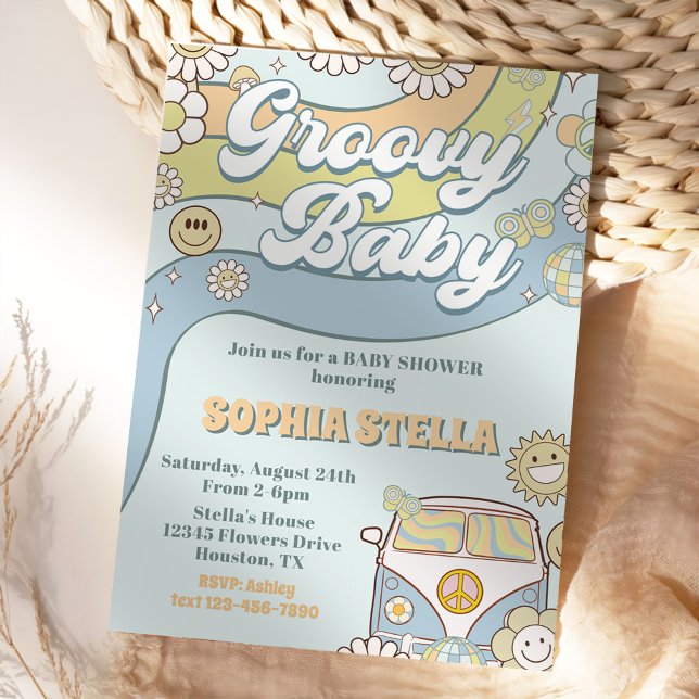 Groovy Baby Retro Rainbow Baby Shower Party Inbjudningar (Skapare uppladdad)