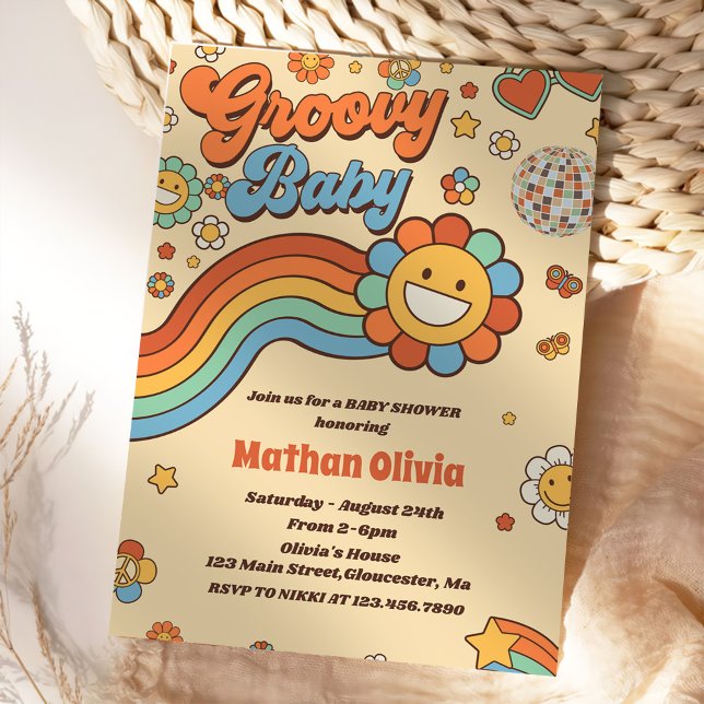 Groovy Baby Retro Rainbow Baby Shower Party Inbjudningar (Skapare uppladdad)