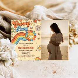 Groovy Baby Retro Rainbow Baby Shower Party Inbjudningar