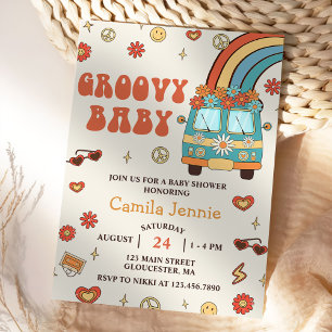 Groovy Baby Retro Rainbow Baby Shower Party Inbjudningar