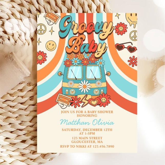 Groovy Baby Retro Rainbow Baby Shower Party Inbjudningar (Skapare uppladdad)