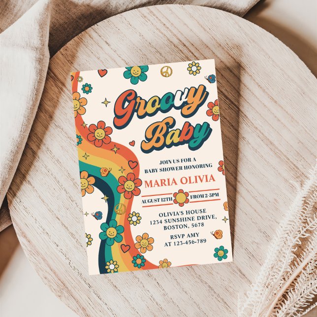 Groovy Baby Retro Rainbow Baby Shower Party Inbjudningar (Skapare uppladdad)