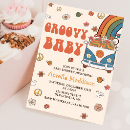 Groovy Baby Retro Rainbow Baby Shower Party Inbjudningar