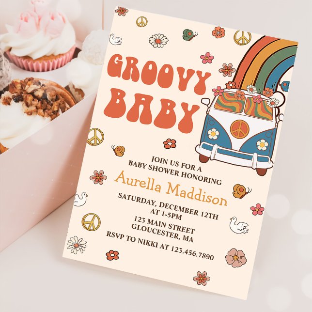 Groovy Baby Retro Rainbow Baby Shower Party Inbjudningar (Skapare uppladdad)