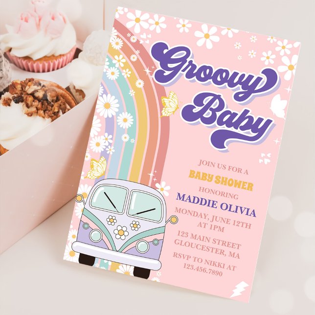 Groovy Baby Retro Rainbow Baby Shower Party Inbjudningar (Skapare uppladdad)