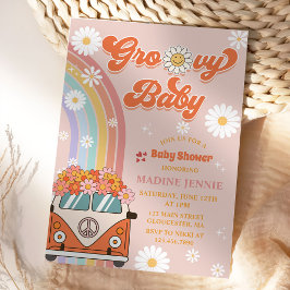 Groovy Baby Retro Rainbow Baby Shower Party Inbjudningar