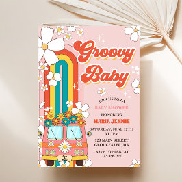 Groovy Baby Retro Rainbow Baby Shower Party Inbjudningar