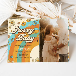 Groovy Baby Retro Rainbow Baby Shower Party Photo Inbjudningar