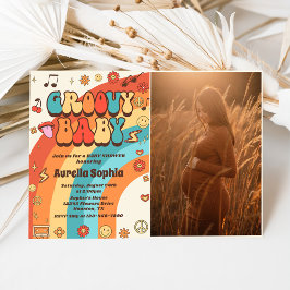 Groovy Baby Retro Rainbow Baby Shower Party Photo Inbjudningar