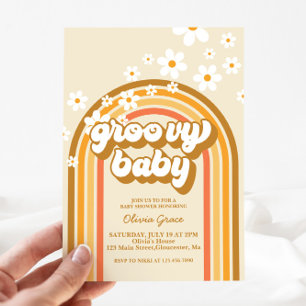Groovy Baby Retro Rainbow Daisy Baby Shower Inbjudningar