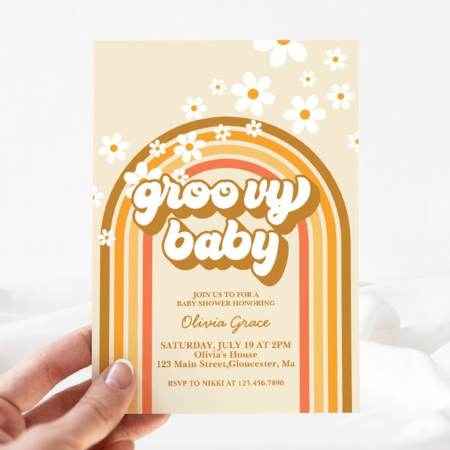 Groovy Baby Retro Regnbåge Daisy Barnkalas Inbjudningar (Skapare uppladdad)