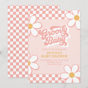 Groovy Baby Retro Rosa Prästkrage Inbjudningar