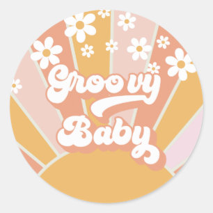 Groovy Baby Retro Solsken Hippie Bebis Shower Klas Runt Klistermärke