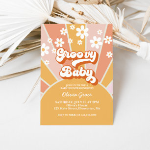 Groovy Baby Retro Sunshine Daisy Barnkalas Inbjudningar