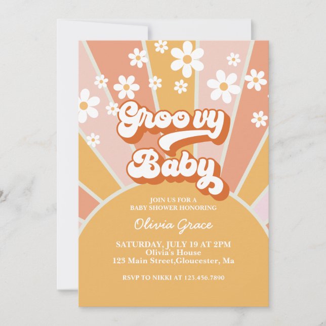 Groovy Baby Retro Sunshine Daisy Barnkalas Inbjudningar (Framsida)