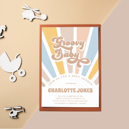 Groovy Baby Retro Typography Girl Baby Shower Inbjudningar