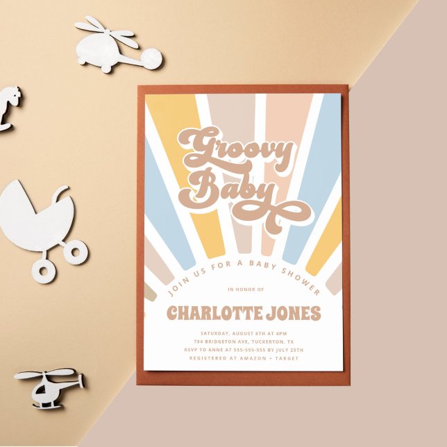 Groovy Baby Retro Typography Girl Baby Shower Inbjudningar (Skapare uppladdad)