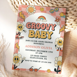 Groovy Baby Retro Van Rosa Baby Shower Party Inbjudningar