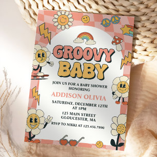 Groovy Baby Retro Van Rosa Baby Shower Party Inbjudningar