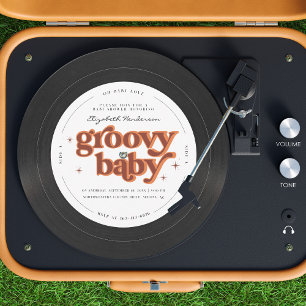Groovy Baby   Retro Vinyl Record Baby Shower Inbjudningar