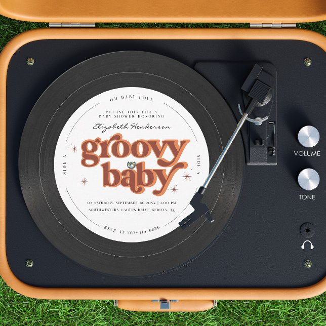 Groovy Baby | Retro Vinyl Record Baby Shower Inbjudningar (Skapare uppladdad)