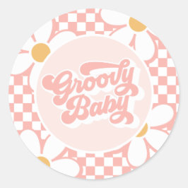 Groovy Baby Rosa Rutiga Tusenskönor Runt Klistermärke