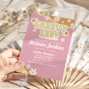 Groovy Baby Shower, Boho Retro, 70's Vibe Inbjudningar