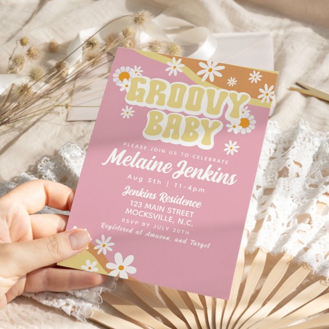Groovy Baby Shower, Boho Retro, 70's Vibe Inbjudningar (Skapare uppladdad)