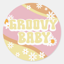 Groovy Baby Shower, Boho Retro, 70's Vibe Runt Klistermärke