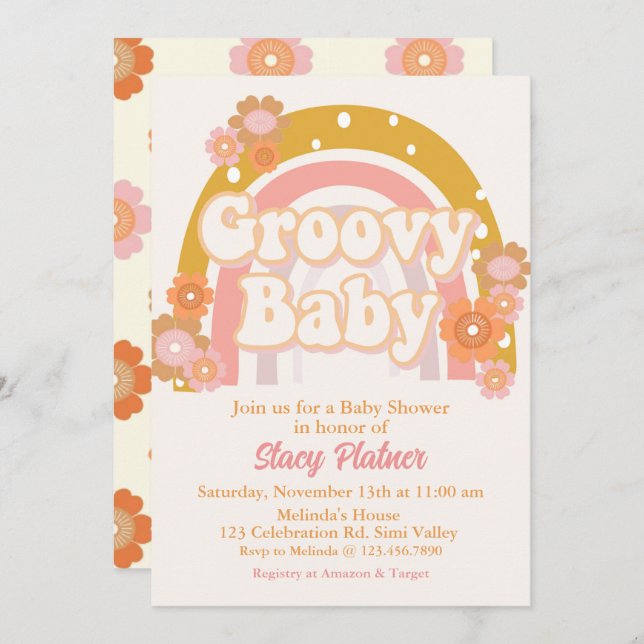 Groovy Baby Shower, Retro Baby Shower, Baby Shower Inbjudningar (Fram/baksida)