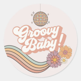 Groovy Baby Shower Retro Favor Sticker Runt Klistermärke
