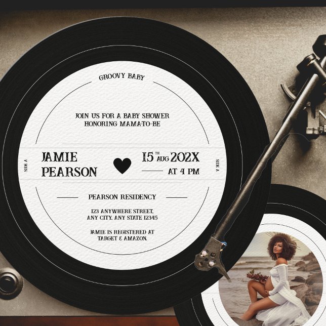 Groovy Baby Vintage Vinylskiva Baby Shower Foto Inbjudningar (Skapare uppladdad)