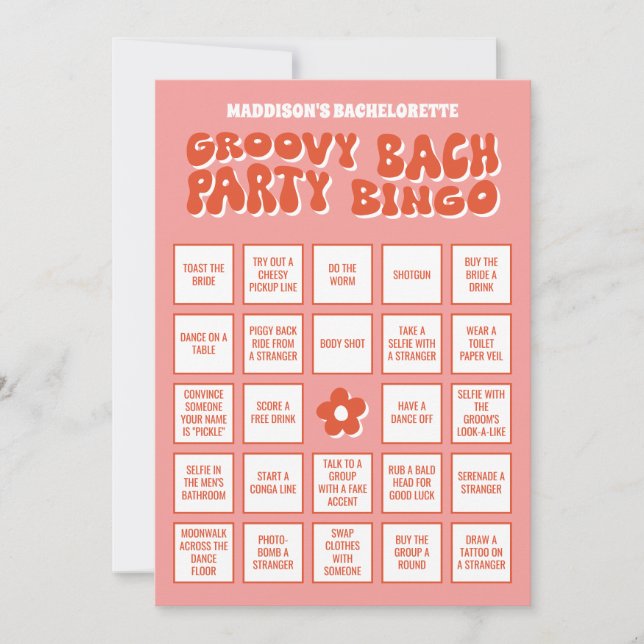 Groovy Bach Bachelorette Party Bingo, hämta det! Inbjudningar (Framsida)