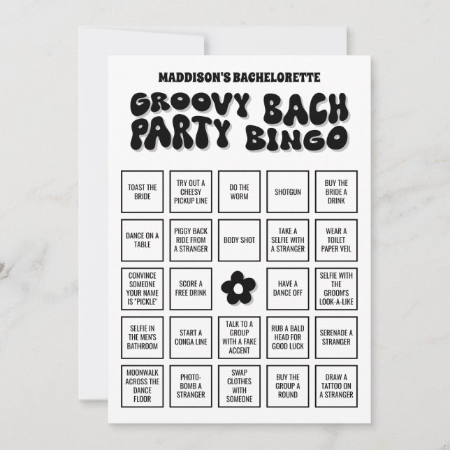 Groovy Bach Bachelorette Party Bingo, hämta det! Inbjudningar (Framsida)