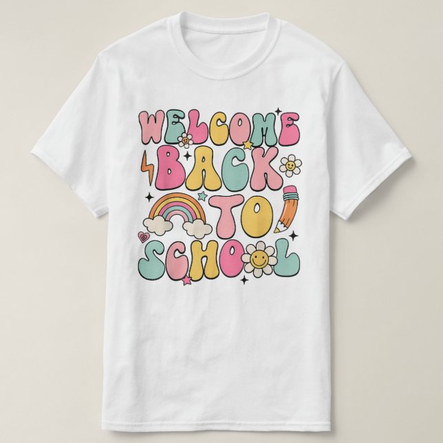 Groovy Back to School Shirt – Retro Rainbow Teache T Shirt (Design framsida)