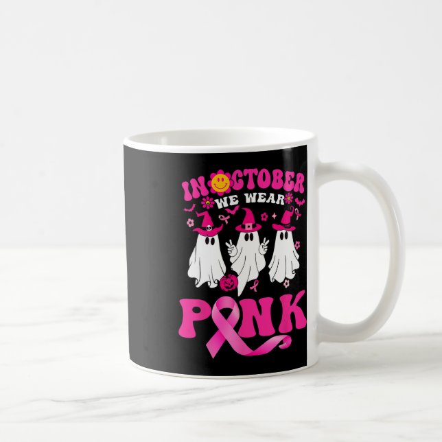 Groovy Bära Rosa Breast Cancer Warrior Cute Ghost Kaffemugg (Höger)