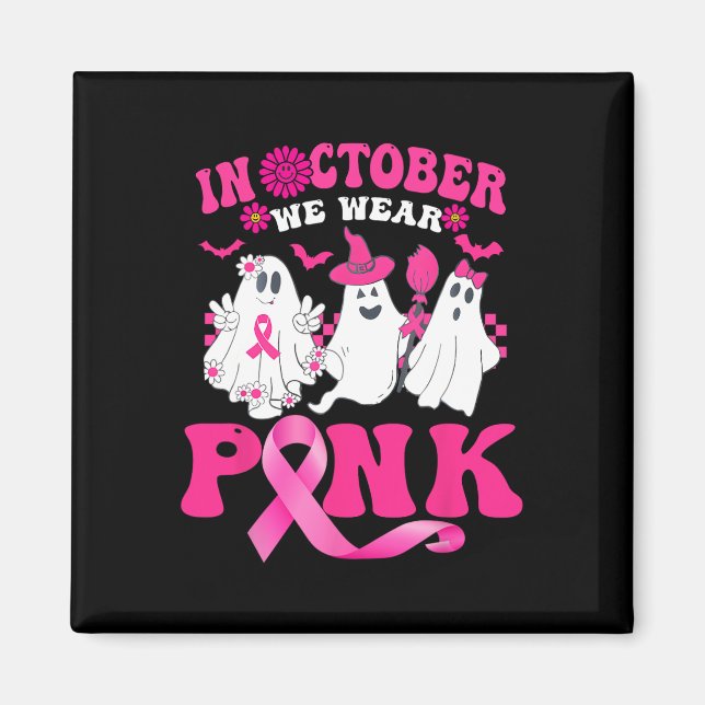 Groovy Bära Rosa Breast Cancer Warrior Cute Ghost Magnet (Framsidan)
