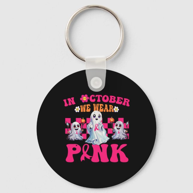 Groovy Bära Rosa Breast Cancer Warrior Cute Ghost Nyckelring (Framsida)