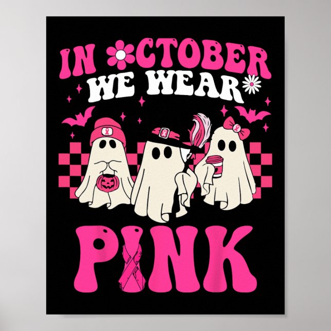 Groovy Bära Rosa Breast Cancer Warrior Cute Ghost Poster (Framsidan)