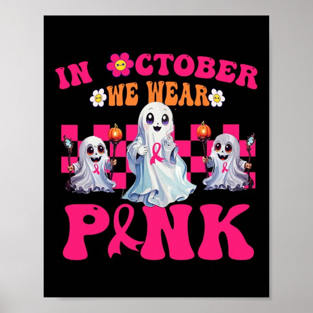 Groovy Bära Rosa Breast Cancer Warrior Cute Ghost Poster (Framsidan)