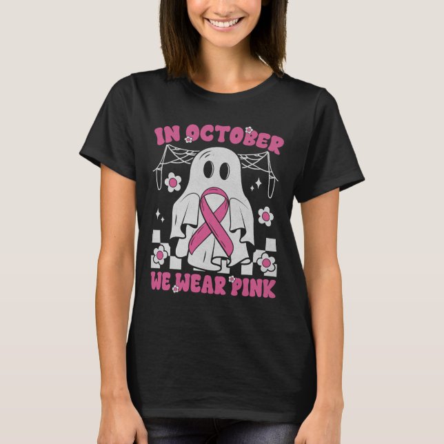 Groovy Bära Rosa Breast Cancer Warrior Cute Ghost T Shirt (Framsida)