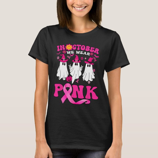 Groovy Bära Rosa Breast Cancer Warrior Cute Ghost T Shirt (Framsida)