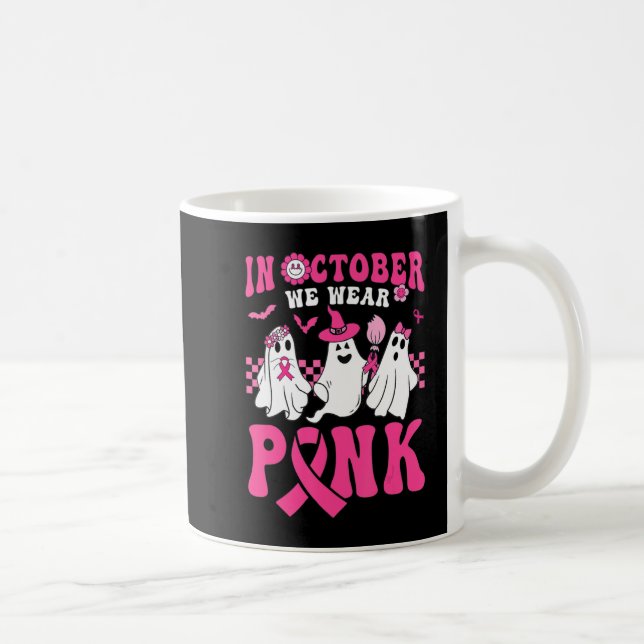 Groovy Bära Rosa Breast Cancer Warrior Ghost Hallo Kaffemugg (Höger)