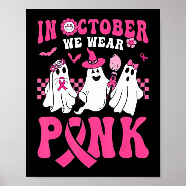 Groovy Bära Rosa Breast Cancer Warrior Ghost Hallo Poster (Framsidan)