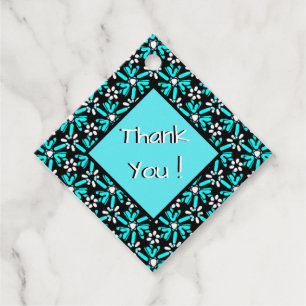 Groovy Batik Turquise Flower Mönster Tack Gåvor Etiketter