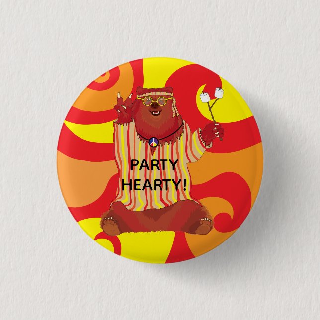 Groovy Bear Party Hearty Button Knapp (Framsida)