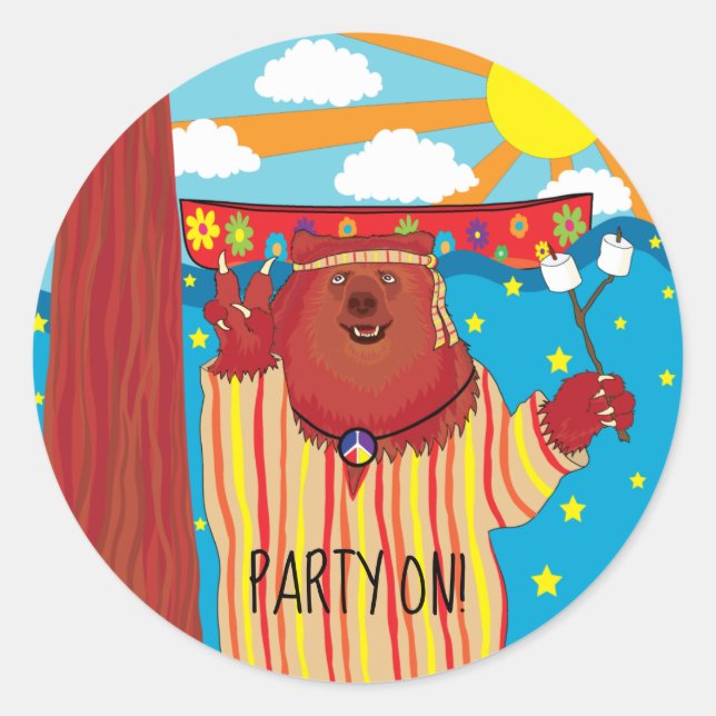 Groovy Bear Round Sticker Runt Klistermärke (Framsida)