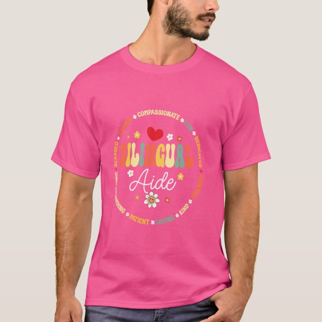 Groovy Bilingual Aide Teacher Back to school Span T Shirt (Framsida)